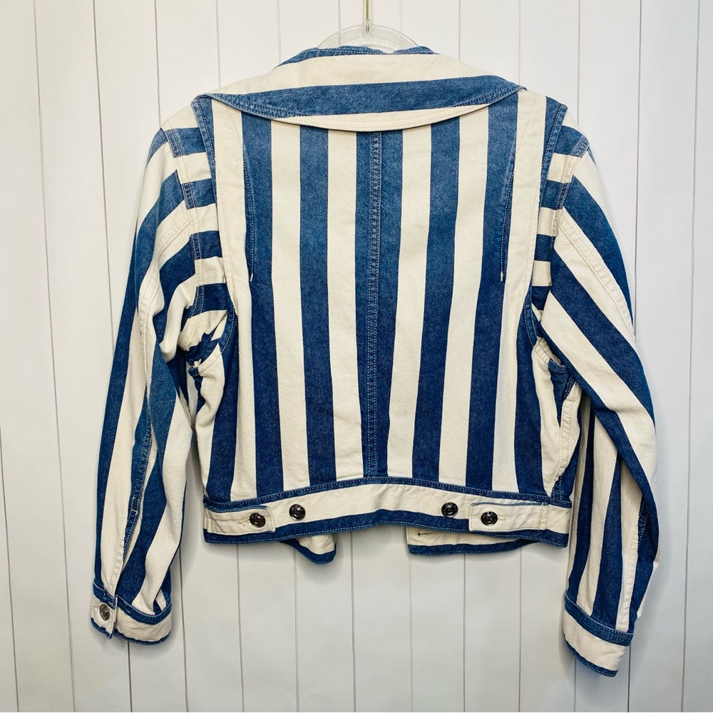 Current/Elliott Sammy Jacket Bay Stripe Blue & Cream Denim Jacket Classy XS 0 - Picture 11 of 14